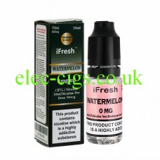 Image shows a bottle and box on a white background of Watermelon 10 ML E-Liquid by iFresh