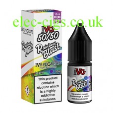 image shows a box and bottle of IVG Rainbow Blast 10 ML E-Liquid