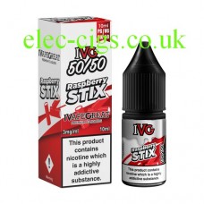 image shows a box and bottle of IVG Raspberry Stix 10 ML E-Liquid