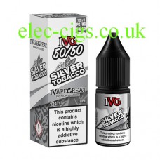 image shows a box and bottle of IVG Silver Tobacco 10 ML E-Liquid