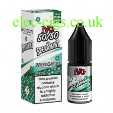 image shows a box and bottle of IVG Spearmint 10 ML E-Liquid