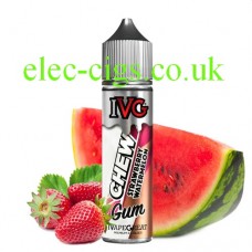 Image shows IVG Chew Range: Strawberry Watermelon 50 ML E-Liquid with a huge slice of watermelon and some strawberries