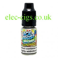 image shows a bottle of Ice Blast 10ML Nicotine Salt E-Liquid: Iced Lemonade