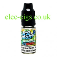 image shows a bottle of Ice Blast 10ML Nicotine Salt E-Liquid: Iced Mango