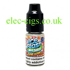 image shows a bottle of Ice Blast 10ML Nicotine Salt E-Liquid: Iced Pineapple