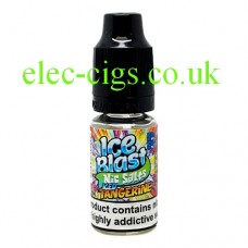 image shows a bottle of Ice Blast 10ML Nicotine Salt E-Liquid: Iced Tangerine