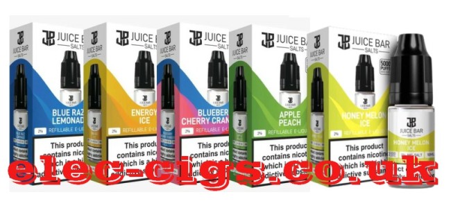 Image shows just 5 of the Juice Bar 10ML Nicotine Salt E-Liquids Range