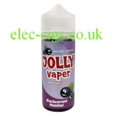 Image shows a bottle of Blackcurrant Menthol 100 ML E-Liquid from Jolly Vaper