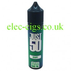 image shows a bottle of Just 50 Grape E-Liquid