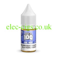 Image shows a single bottle of Keep It 100 Nicotine Salt Cool Mint