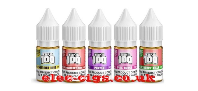 Image shows five of the flavours in the Keep It 100 Nicotine Salts Range