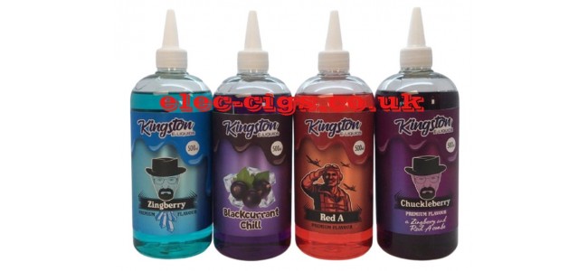 Image shows just four of the available flavours in the Kingston 500 ML E-Liquids range