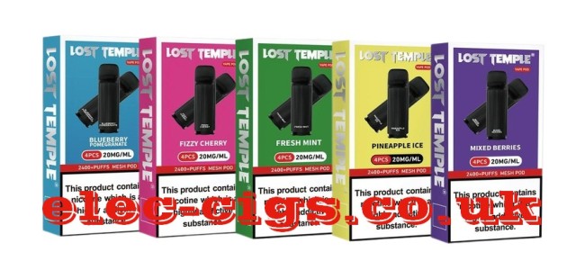 Image show just five of the available flavours of the Pods for the Lost Temple Vape Pen