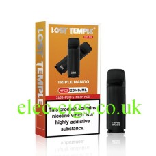 Image shows Triple Mango Four Pod Pack for the Lost Temple Vape Pen 