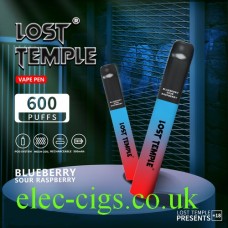 Image shows two Lost Temple Vape Pen Pod System Blueberry Sour Raspberry