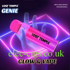 A styalised image of a pink and purple Lost Temple Genie 'Glow & Vape' E-Cigarette