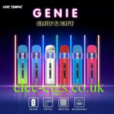 This shows some of the coloursof the Lost Temple Genie 'Glow & Vape' E-Cigarette