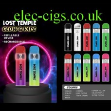 This shows all the colours of the Lost Temple Genie 'Glow & Vape' E-Cigarette