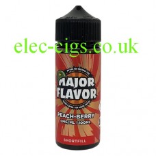 Image shows a bottle of the totally lovable Major Flavor Peach-Berry 100 ML E-Liquid