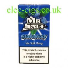 image shows a box of Blueberry 10 ML Nicotine Salt E-Liquid by Mr Salt