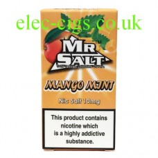 image shows a box of Mango Mint 10 ML Nicotine Salt E-Liquid by Mr Salt