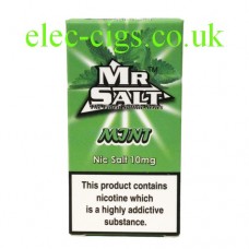 image shows a box of Mint 10 ML Nicotine Salt E-Liquid by Mr Salt