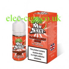 image shows a box of Watermelon Chill 10 ML Nicotine Salt E-Liquid by Mr Salt