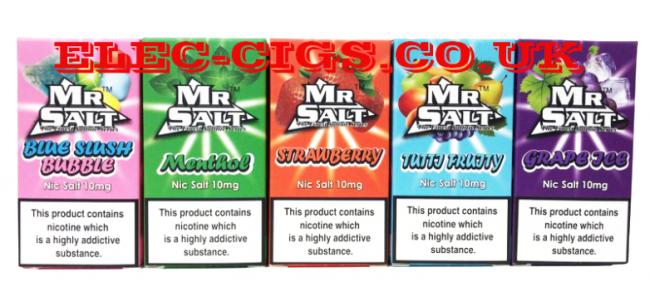 Image shows several flavours in the range of Mr Salt: The Finest Salt Nicotine Series