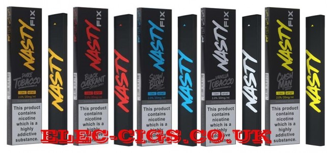 Image shows several of the flavours available in the Nasty Fix 300 Puff Disposable E-Cigarettes with 20mg of Nicotine Salt  range