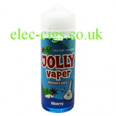 Image shows a bottle, with a blue label, containing  Hberry 100 ML E-Liquid from Jolly Vaper