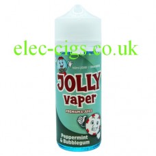 image shows a bottle of Peppermint and Bubblegum 100 ML E-Liquid from Jolly Vaper