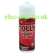 image shows a bottle of Raspberry Sherbet 100 ML E-Liquid from Jolly Vaper