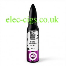 a bullet shaped bottle of Riot Squad Black Edition 50 ML E-Liquid Pure Frozen Acia 