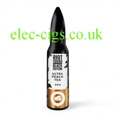 image shows a bottle of Riot Squad Black Edition 50 ML E-Liquid Ultra Peach Tea