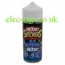 image shows a bottle of Sherbet Shockers 100 ML E-Liquid: Blue Raspberry Sherbet