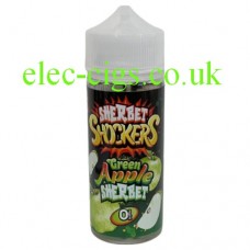 image shows a bottle of Sherbet Shockers 100 ML E-Liquid: Green Apple Sherbet