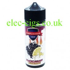 image shows a large bottle of Simplicious Blackcurrant Lemonade 100ML E-Liquid 