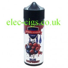 image shows a large bottle of Simplicious Blue Raspberry 100ML E-Liquid 