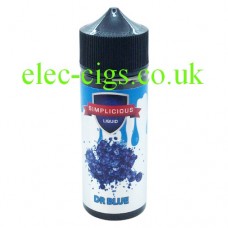 image shows a large bottle of Simplicious Dr Blue 100ML E-Liquid 