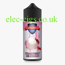 image shows a large bottle of Simplicious Strawberry Milkshake 100ML E-Liquid 