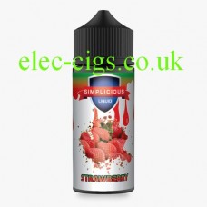 image shows a large bottle of Simplicious Strawberry 100ML E-Liquid 