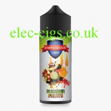 image shows a large bottle of Simplicious Summer Fruits 100ML E-Liquid 