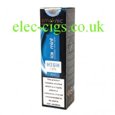 A black box with blue image on front of Ice Mint E-Liquid by Smoknic
