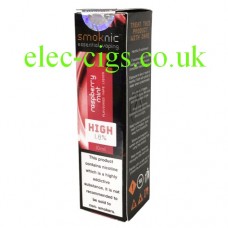 Black box with dark red illustration on front depicting Raspberry Mint E-Liquid by Smoknic