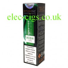 Black box with green illustration on front depicting Spearmint E-Liquid by Smoknic