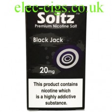 Image shows the box of Black Jack High Nicotine E-Liquid by Soltz