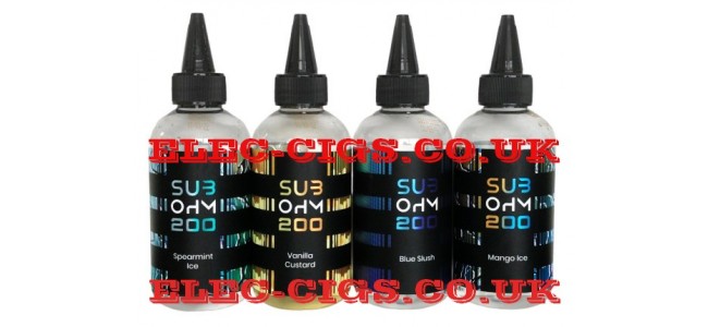Image shows just a few of the  Sub Ohm 200 ML E-Liquids Range  by Vape Planet