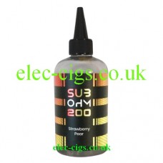 Image shows a huge bottle of Strawberry Pear 200 ML E-Liquid in the Sub Ohm Range