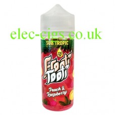 Image shows a bottle of Sub Tropic Frooti Tooti Peach and Raspberry 100 ML E-Liquid