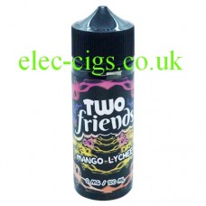 image shows a bottle of Two Friends 100ML E-Liquid Mango Lychee